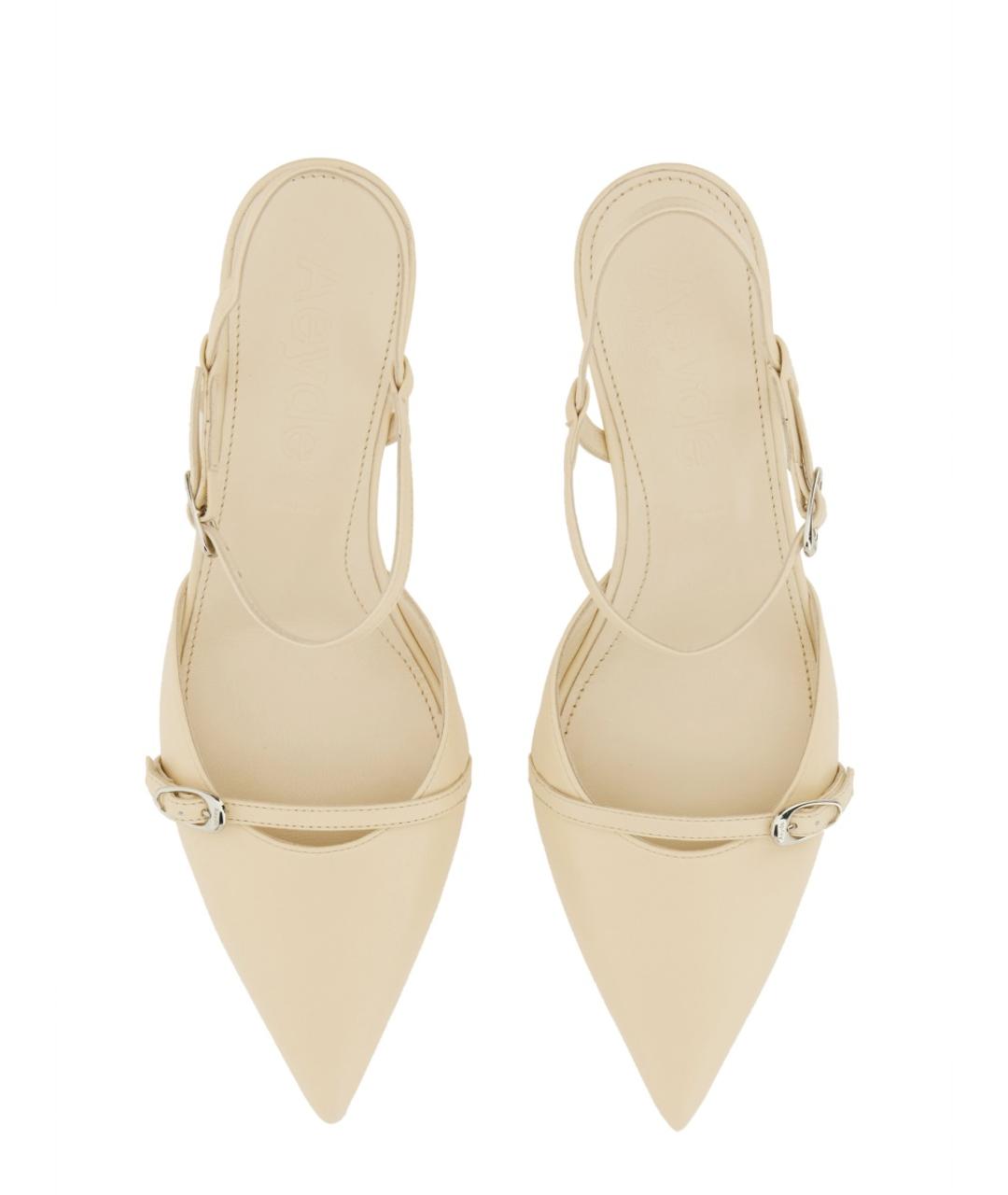 AEYDE Белые кожаные лодочки на низком каблуке, фото 3