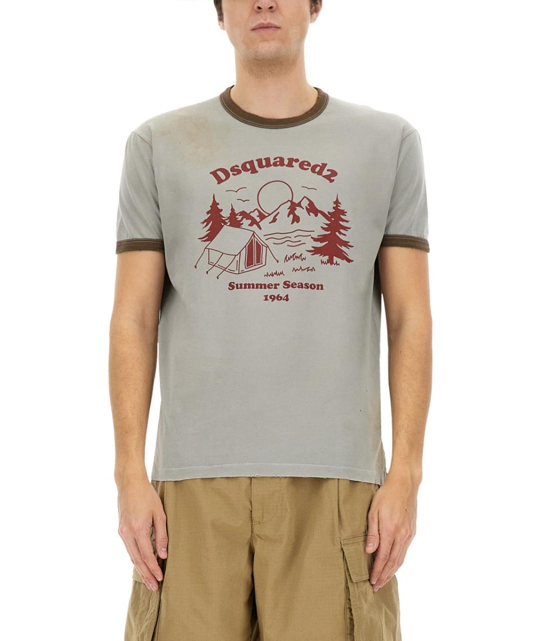 DSQUARED2 Серая хлопковая футболка, фото 5