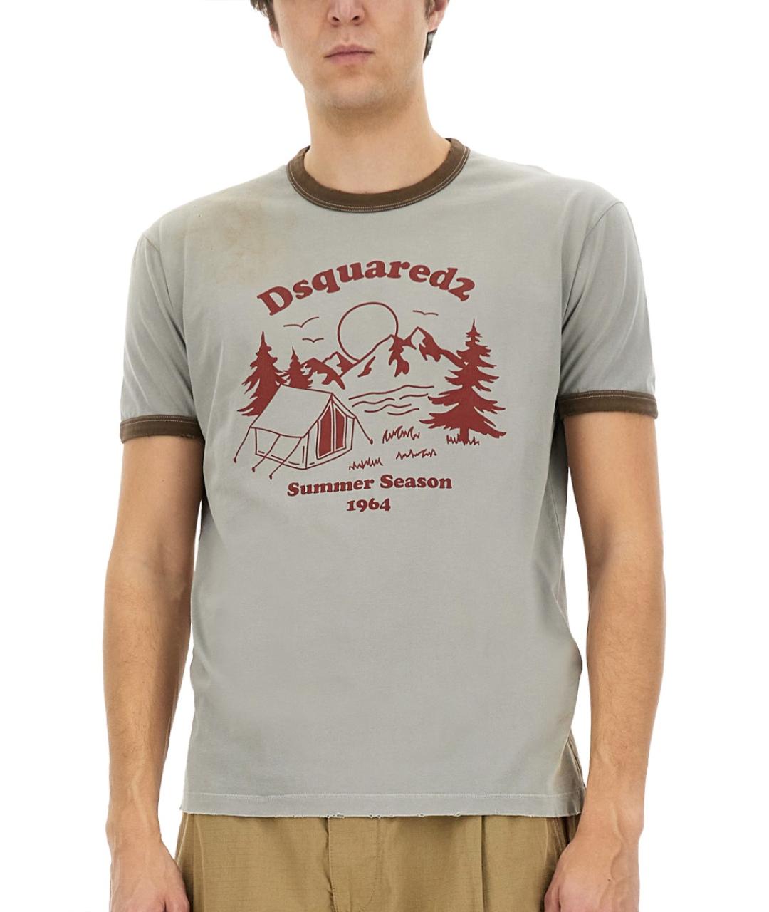 DSQUARED2 Серая хлопковая футболка, фото 4