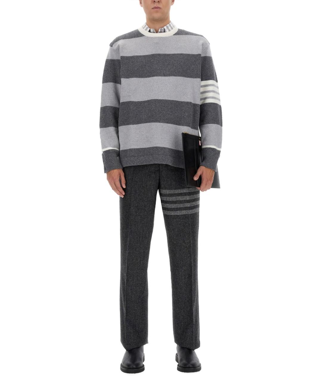 THOM BROWNE Серые шерстяные повседневные брюки, фото 3