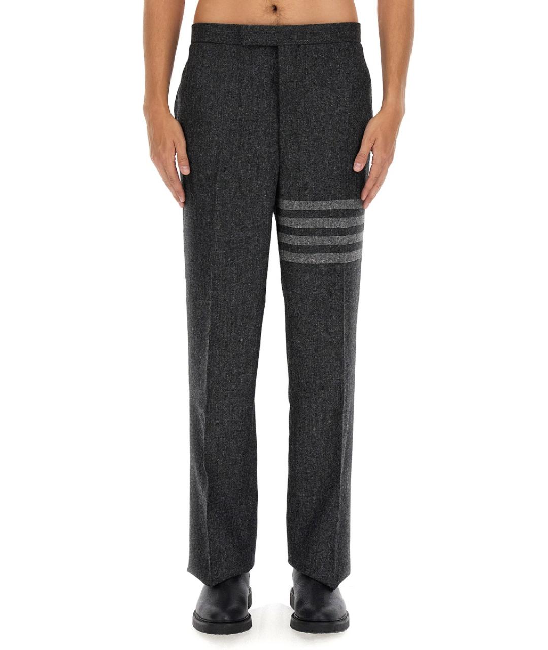 THOM BROWNE Серые шерстяные повседневные брюки, фото 2