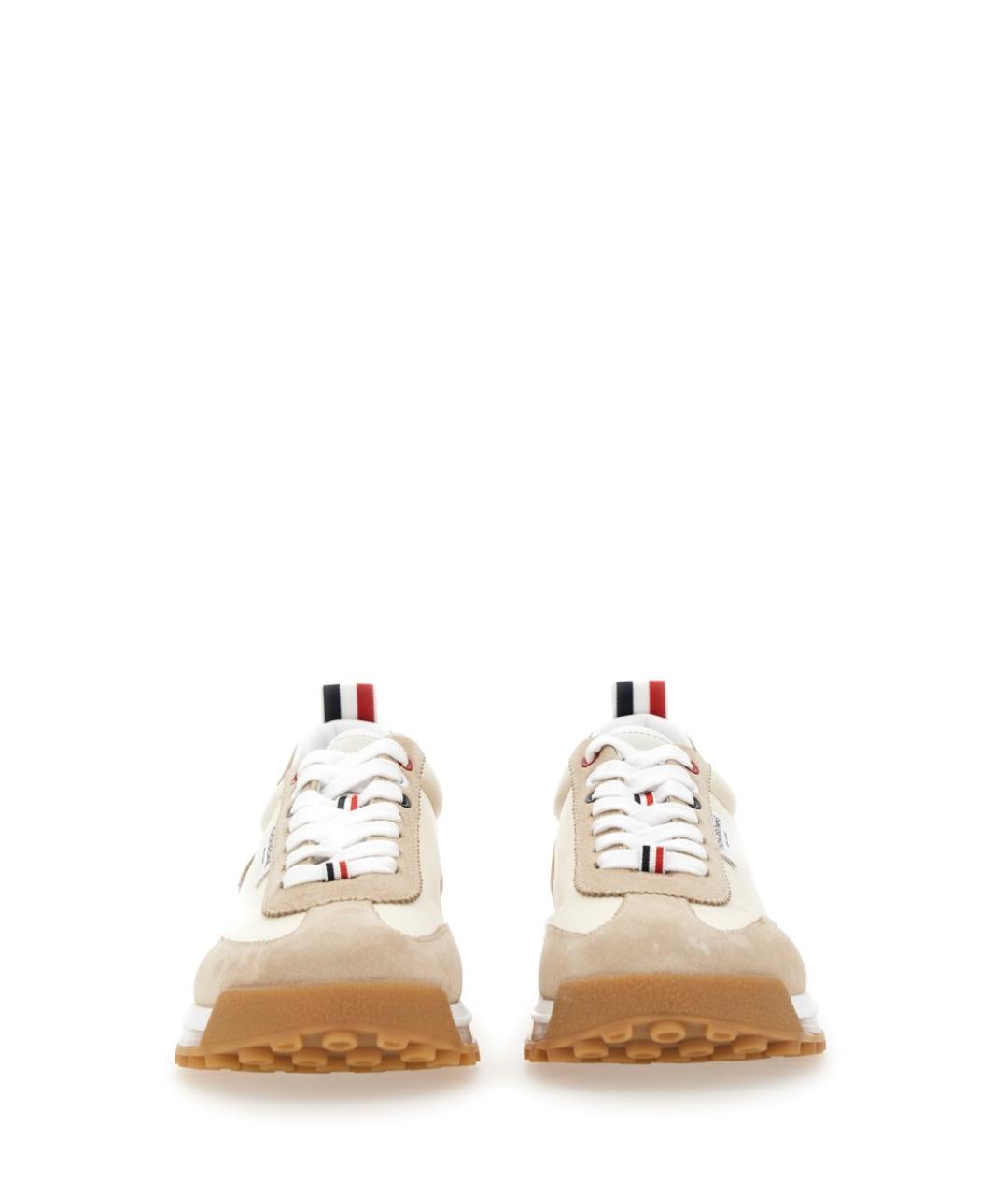 THOM BROWNE Бежевые кожаные низкие кроссовки / кеды, фото 4