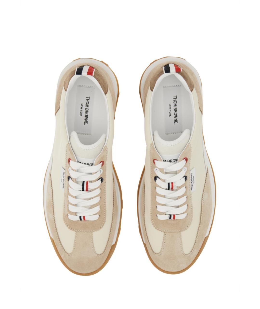 THOM BROWNE Бежевые кожаные низкие кроссовки / кеды, фото 2
