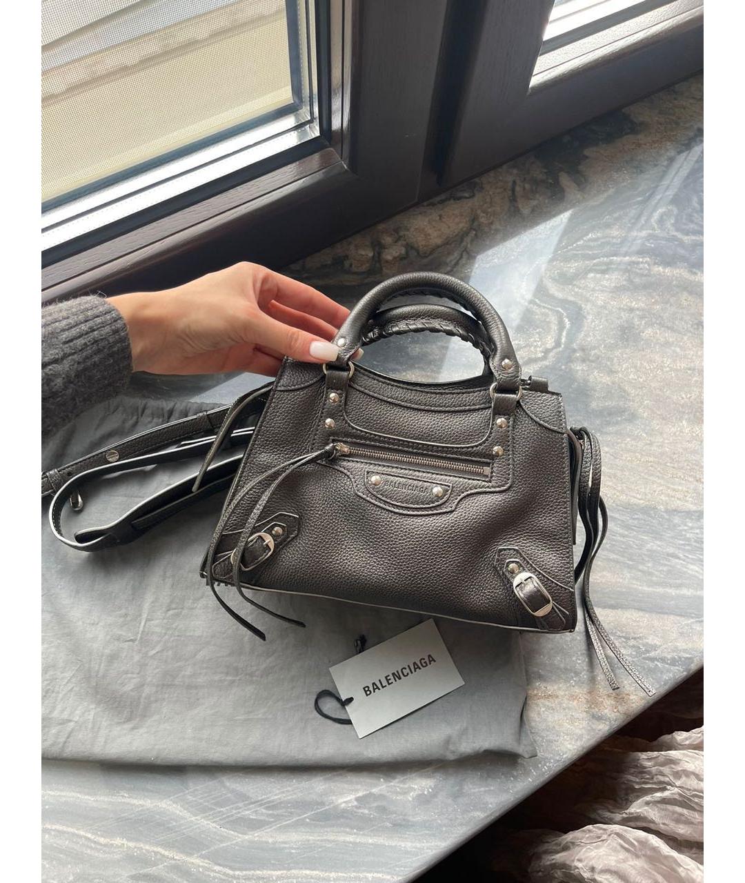 BALENCIAGA Серая кожаная сумка через плечо, фото 3