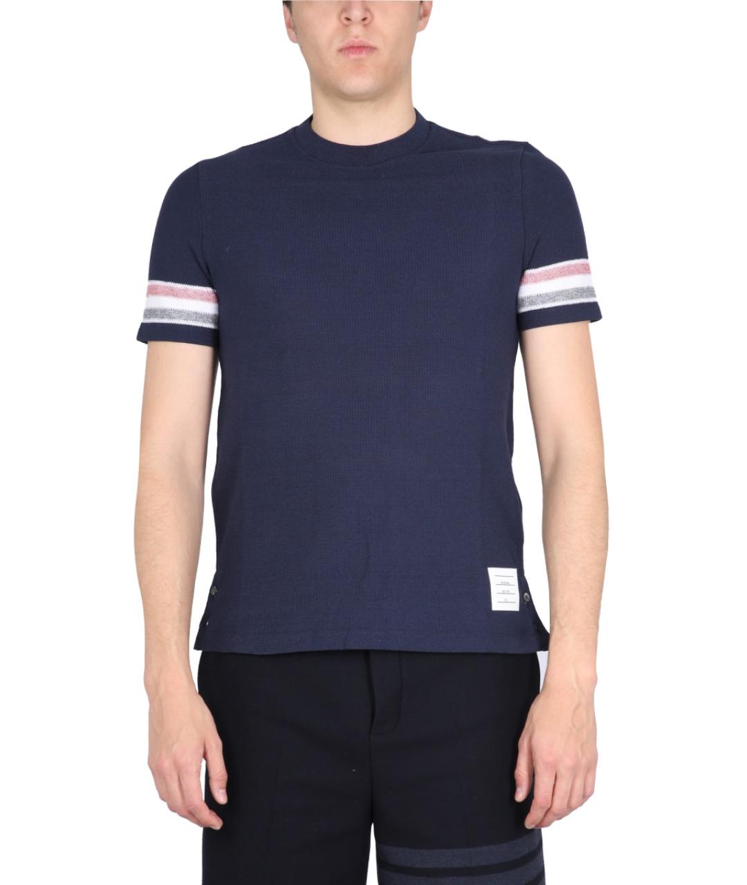 THOM BROWNE Синяя хлопковая футболка, фото 2