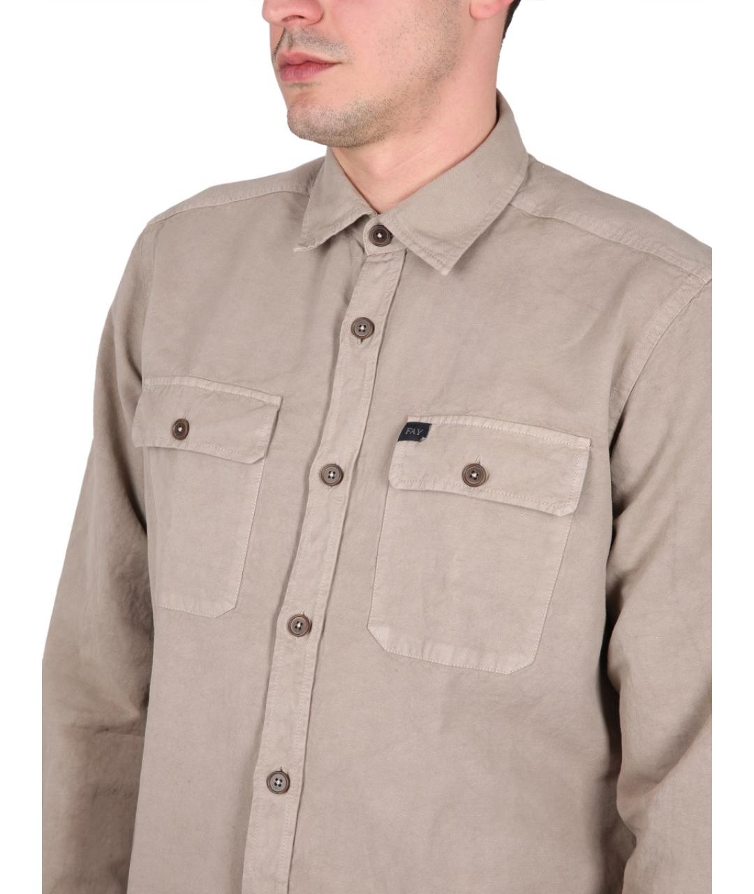 FAY Коричневая хлопковая кэжуал рубашка, фото 4