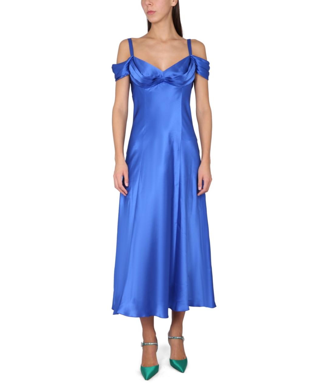 ALBERTA FERRETTI Синее шелковое коктейльное платье, фото 3