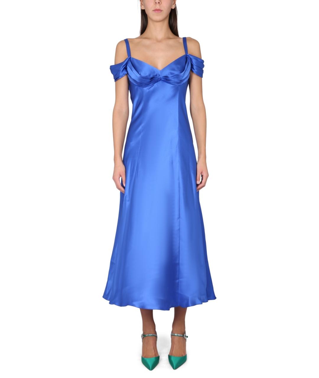 ALBERTA FERRETTI Синее шелковое коктейльное платье, фото 2