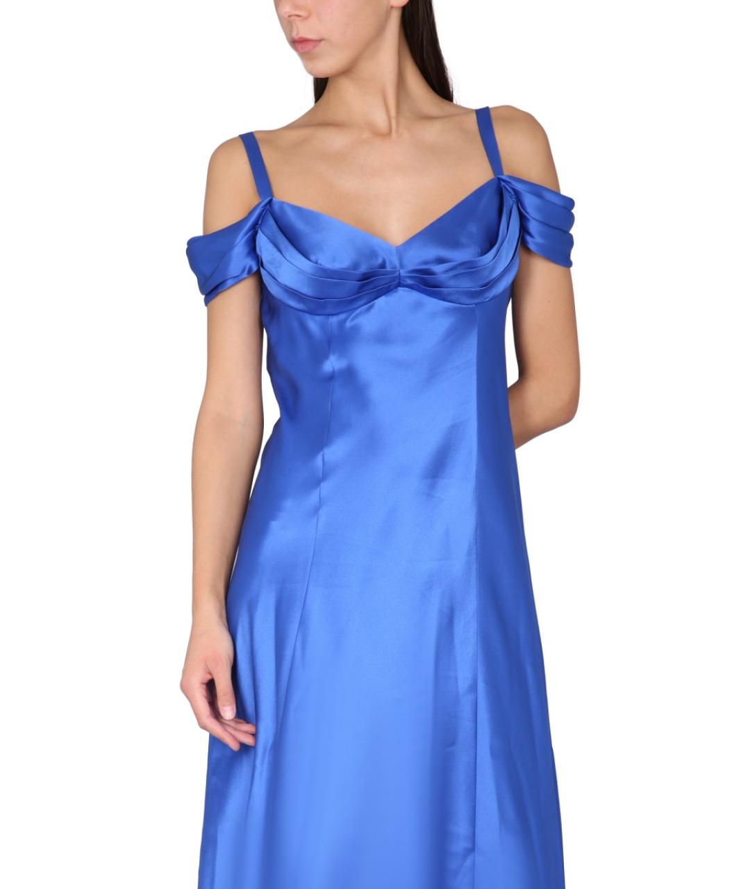 ALBERTA FERRETTI Синее шелковое коктейльное платье, фото 5