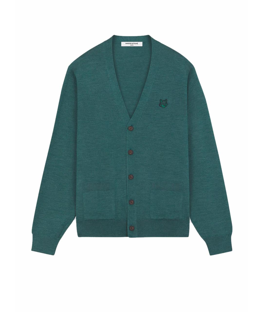 MAISON KITSUNE Зеленый шерстяной кардиган, фото 1