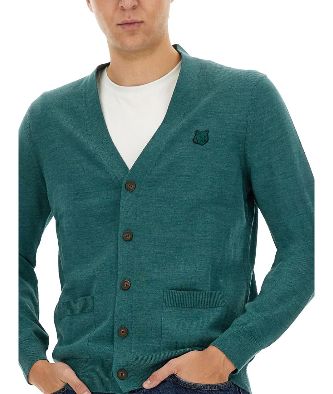 MAISON KITSUNE Зеленый шерстяной кардиган, фото 5