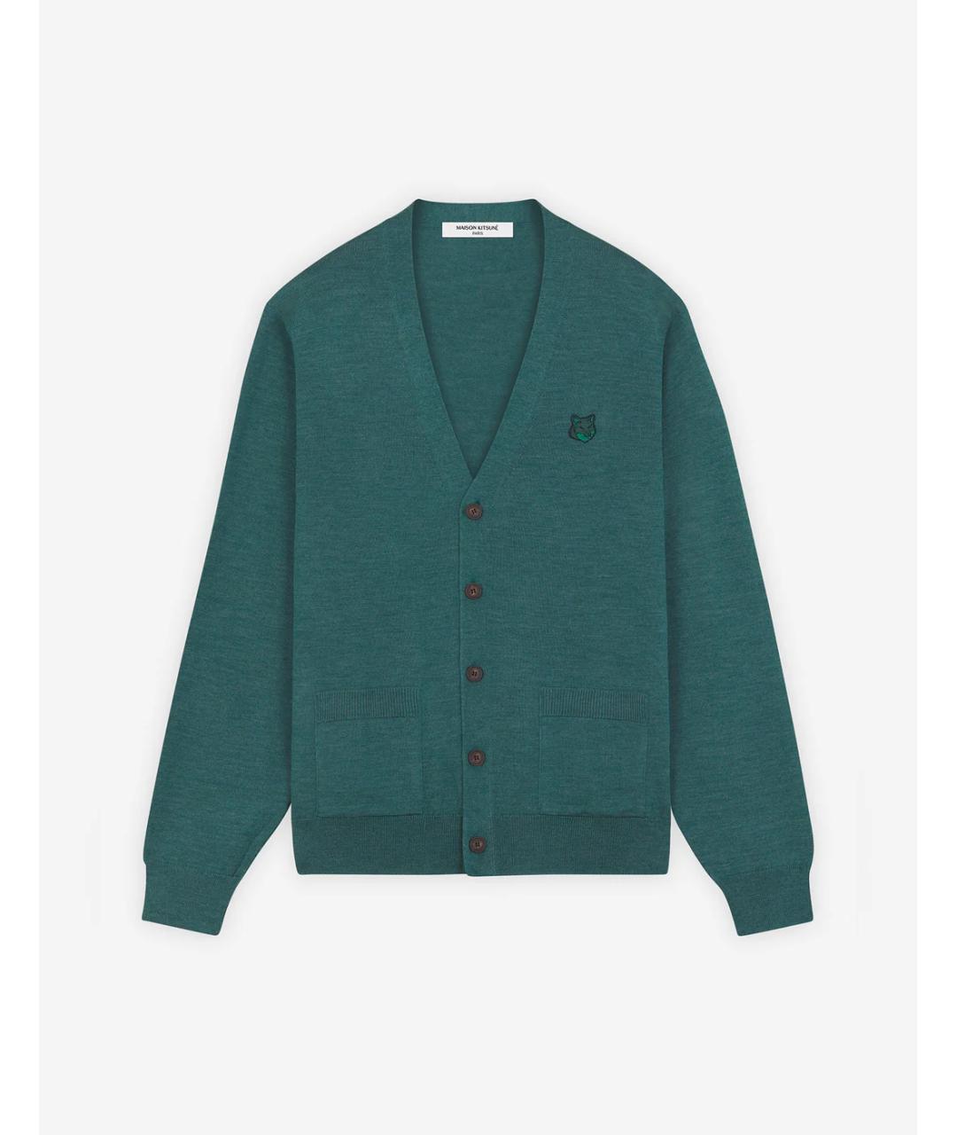 MAISON KITSUNE Зеленый шерстяной кардиган, фото 6