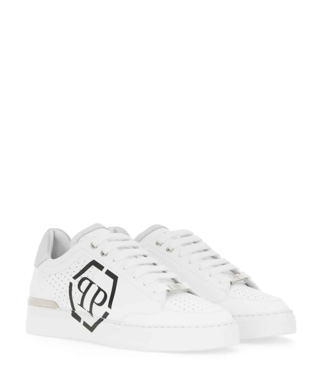 PHILIPP PLEIN Белые кожаные низкие кроссовки / кеды, фото 2