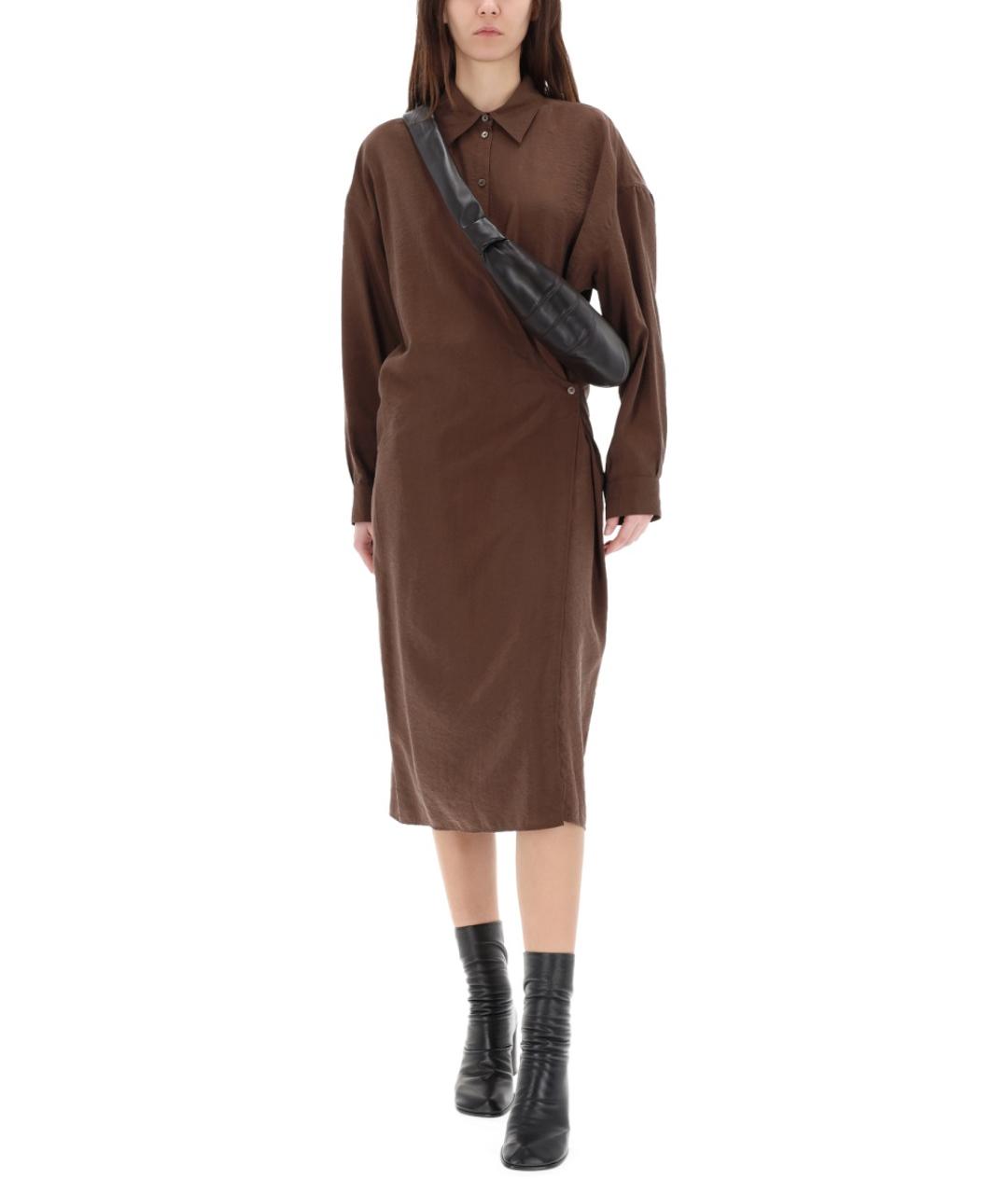 LEMAIRE Коричневое шелковое повседневное платье, фото 2