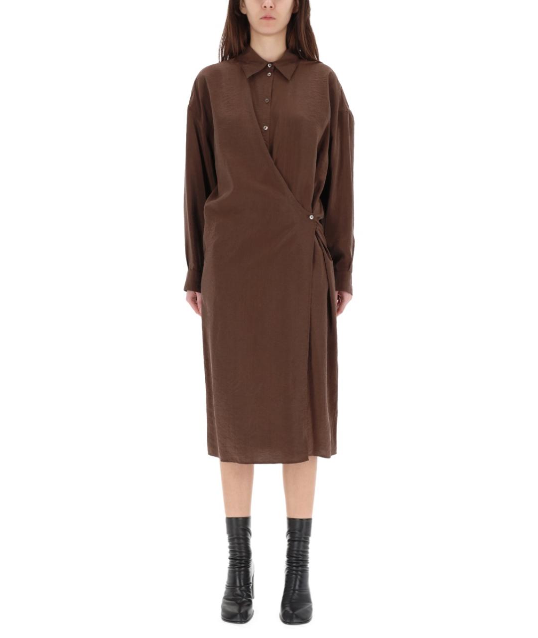 LEMAIRE Коричневое шелковое повседневное платье, фото 4
