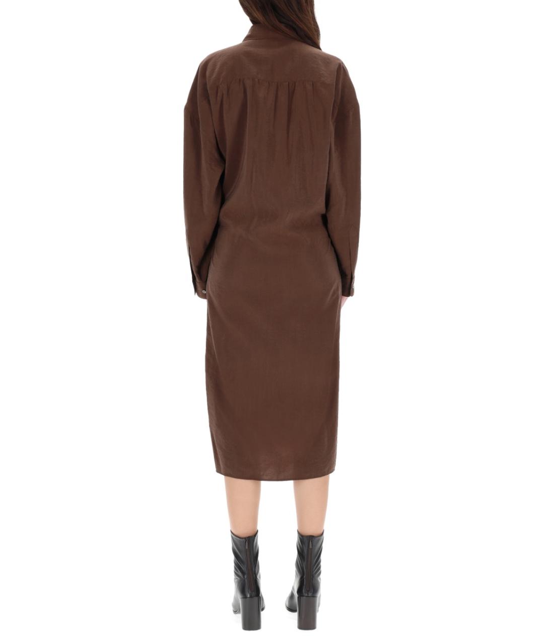 LEMAIRE Коричневое шелковое повседневное платье, фото 3