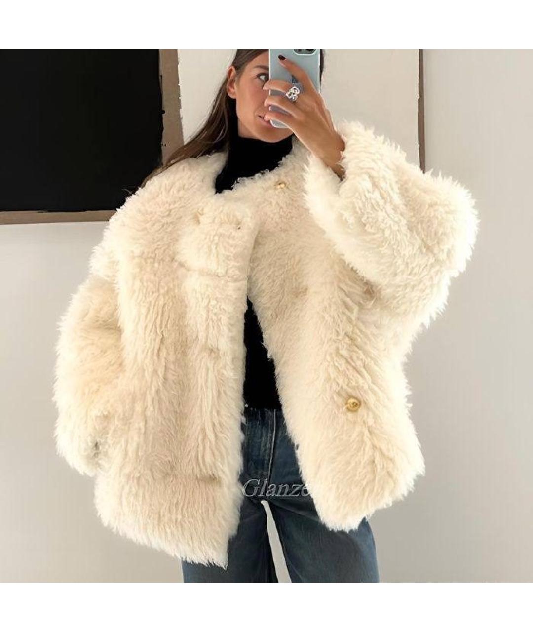 CELINE Белая шерстяная шуба, фото 4