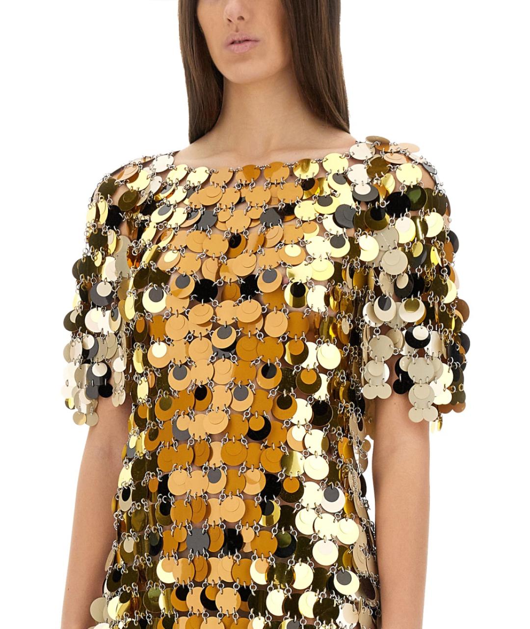 PACO RABANNE Золотое полиэстеровое коктейльное платье, фото 5
