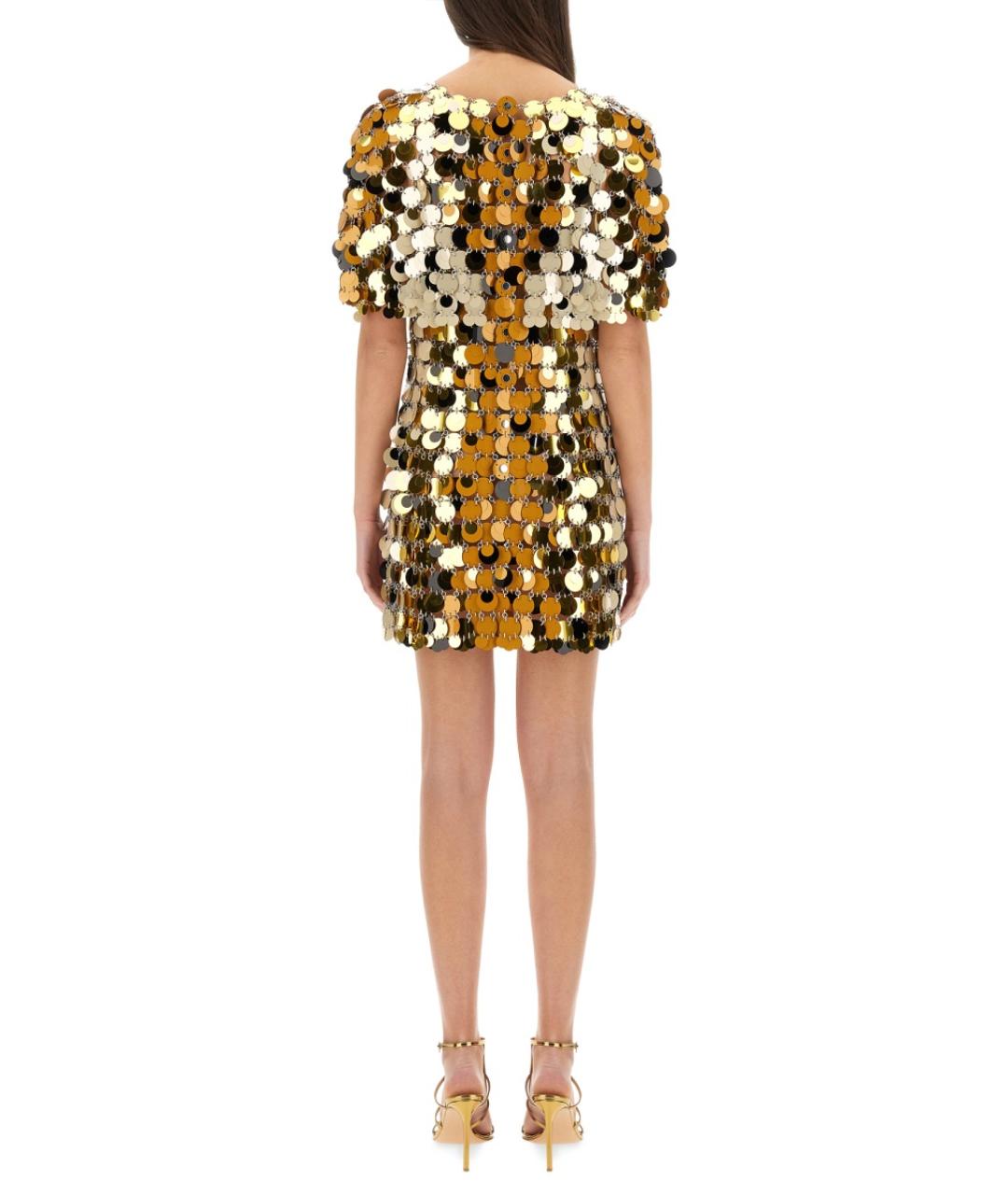 PACO RABANNE Золотое полиэстеровое коктейльное платье, фото 4