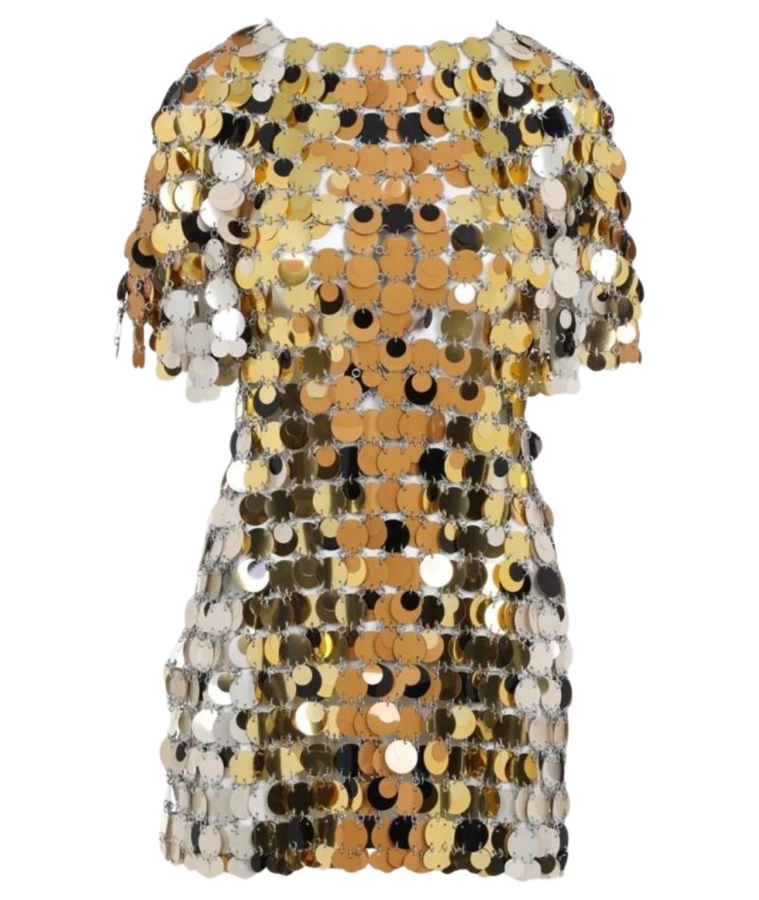 PACO RABANNE Золотое полиэстеровое коктейльное платье, фото 1