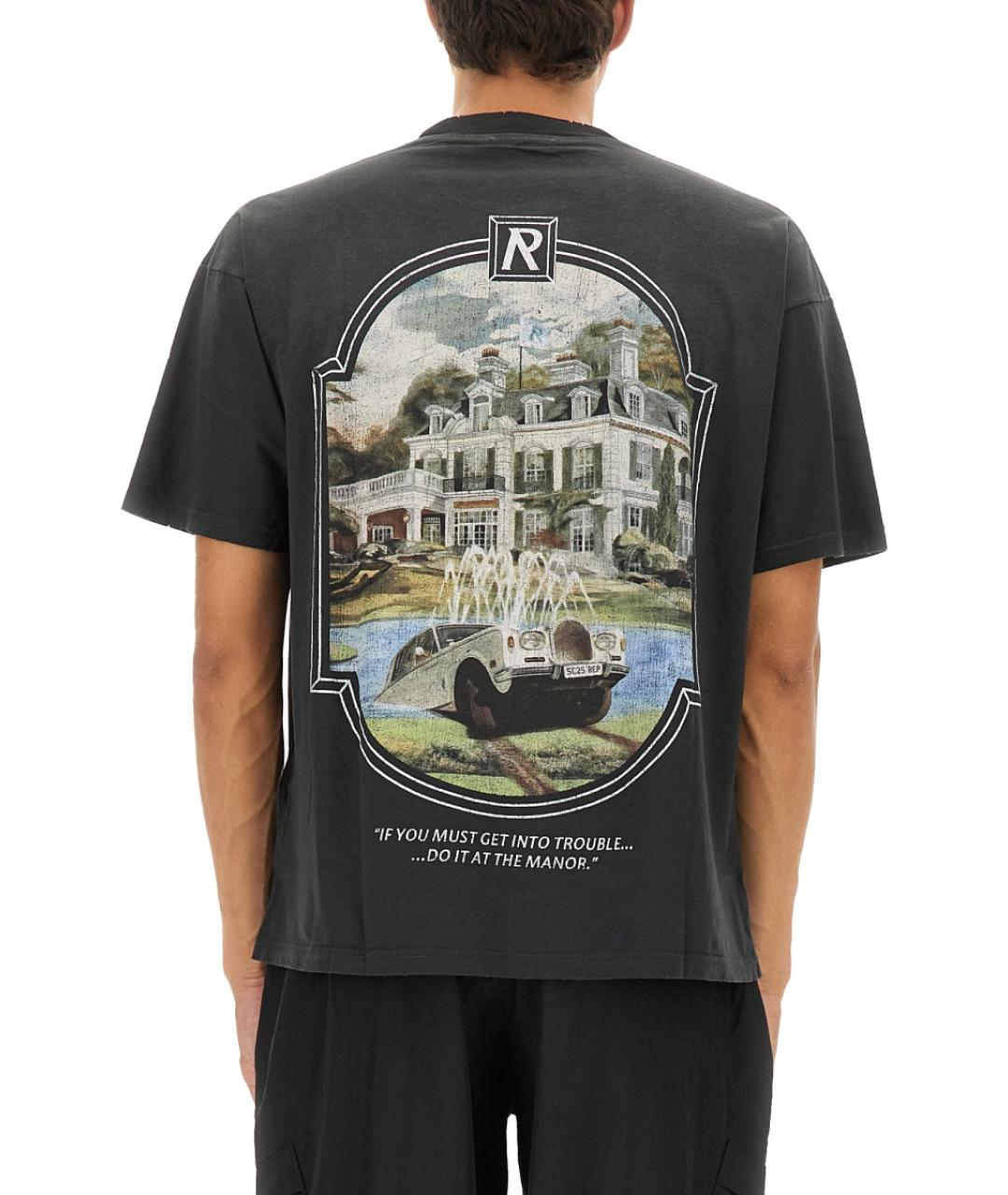 REPRESENT Антрацитовая хлопковая футболка, фото 3