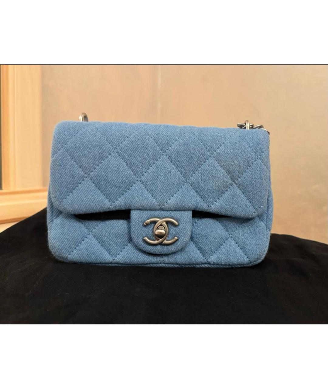 CHANEL Голубая тканевая сумка через плечо, фото 4