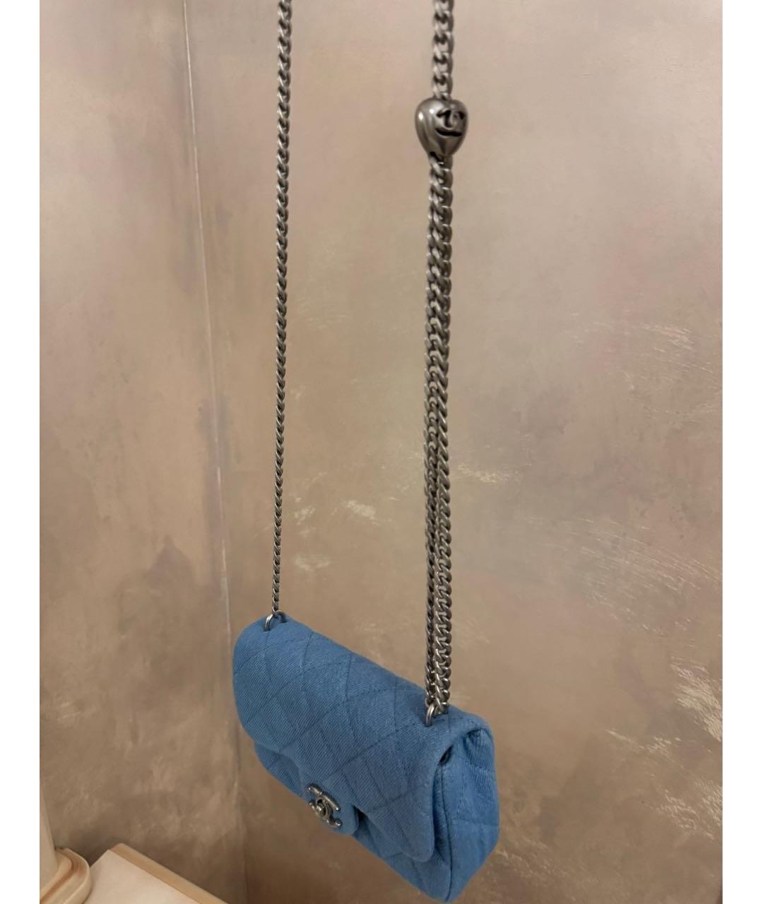 CHANEL Голубая тканевая сумка через плечо, фото 3