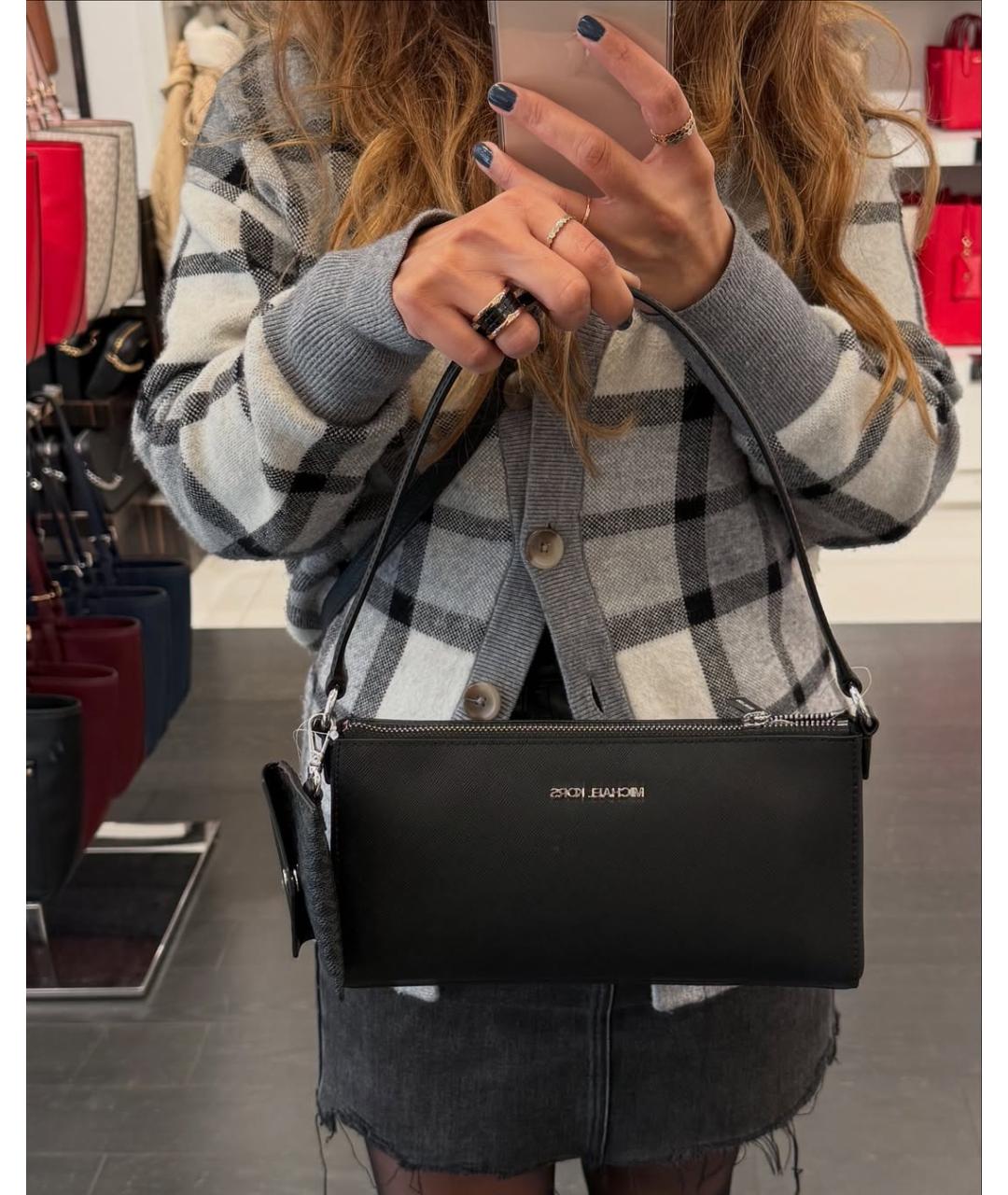 MICHAEL KORS Черная кожаная сумка через плечо, фото 6