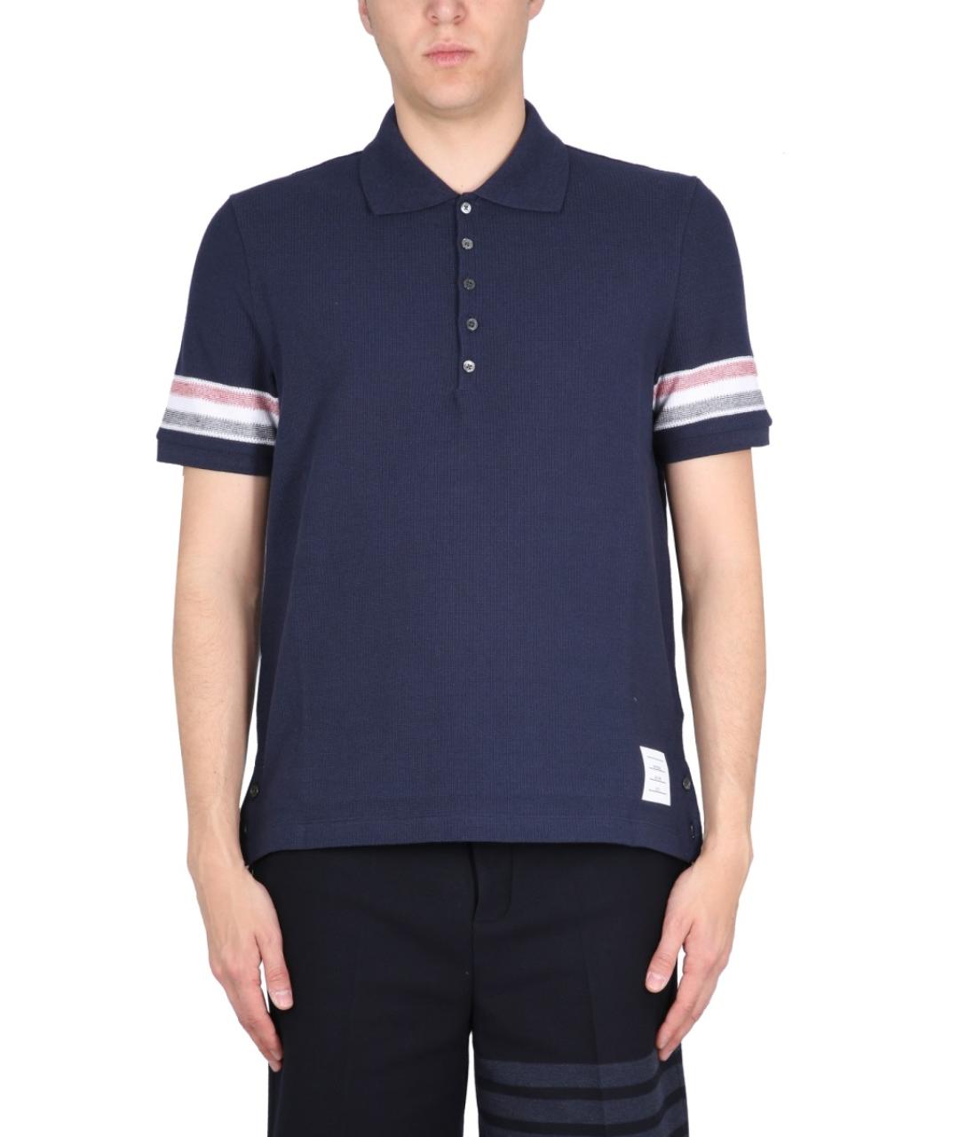 THOM BROWNE Синее хлопковое поло с коротким рукавом, фото 5