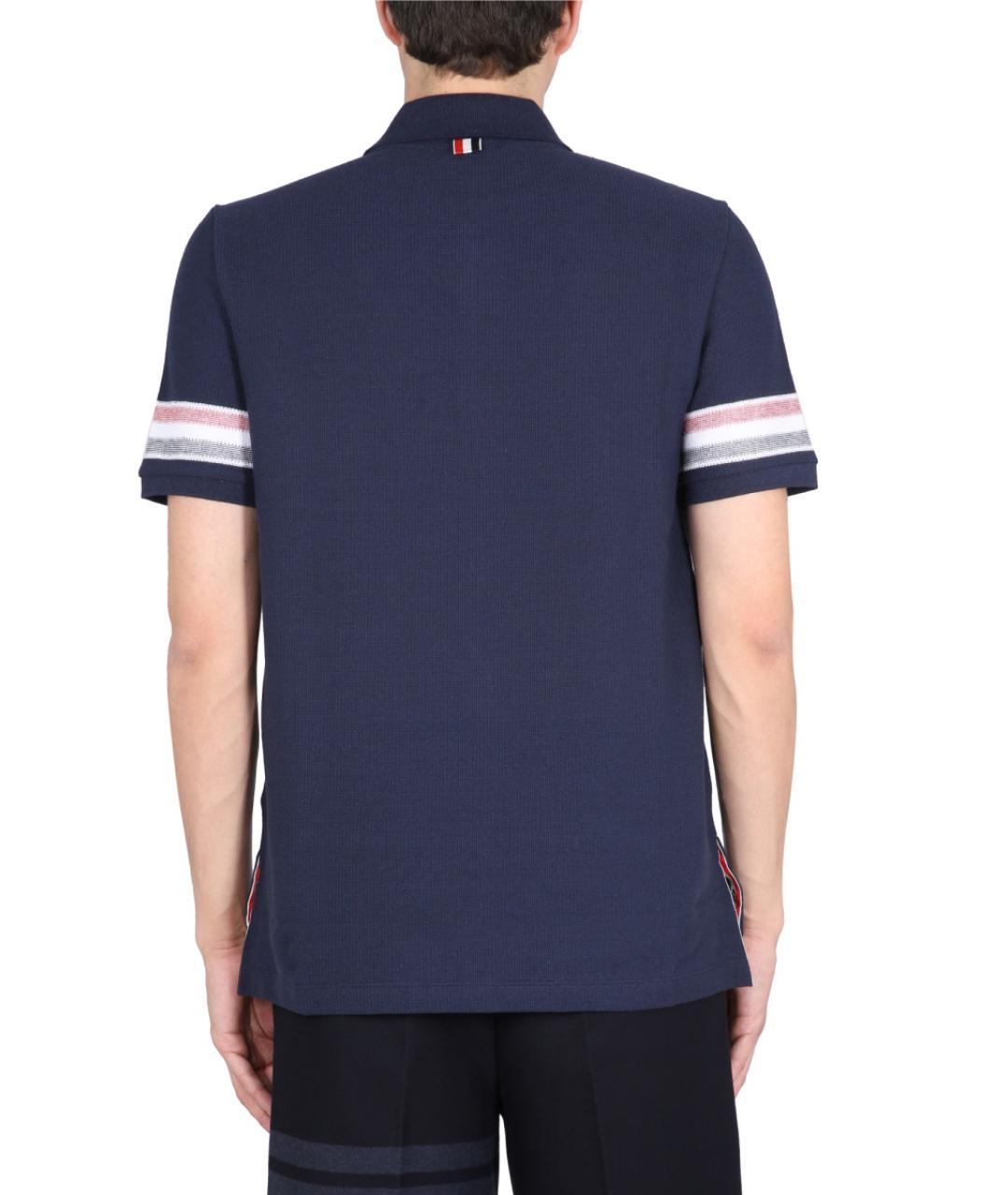 THOM BROWNE Синее хлопковое поло с коротким рукавом, фото 3