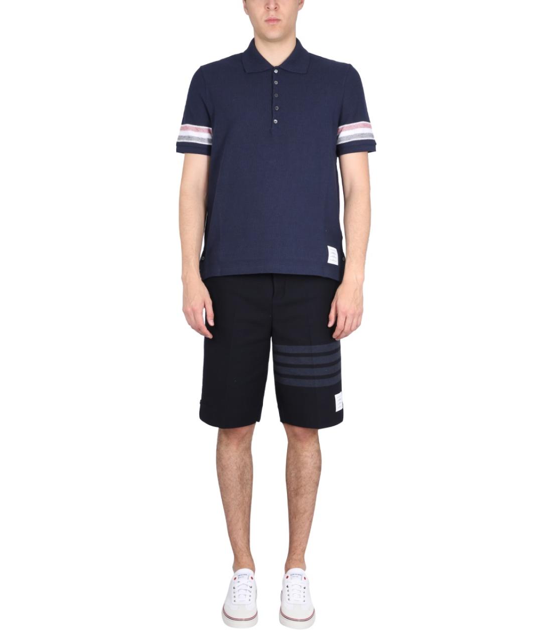 THOM BROWNE Синее хлопковое поло с коротким рукавом, фото 2