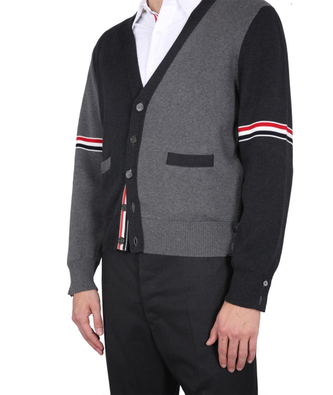 THOM BROWNE Серый хлопковый кардиган, фото 4