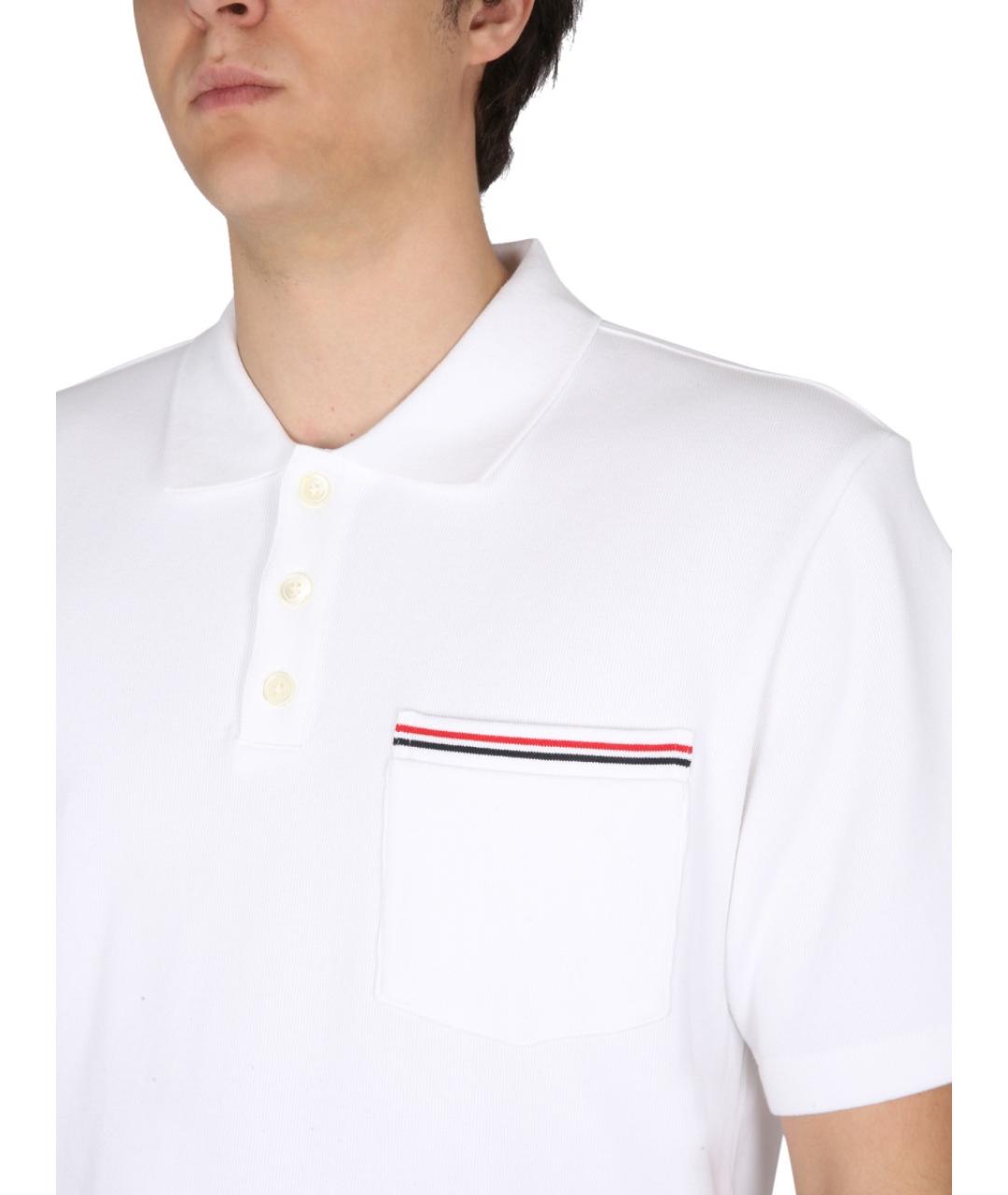 THOM BROWNE Белое хлопковое поло с коротким рукавом, фото 4