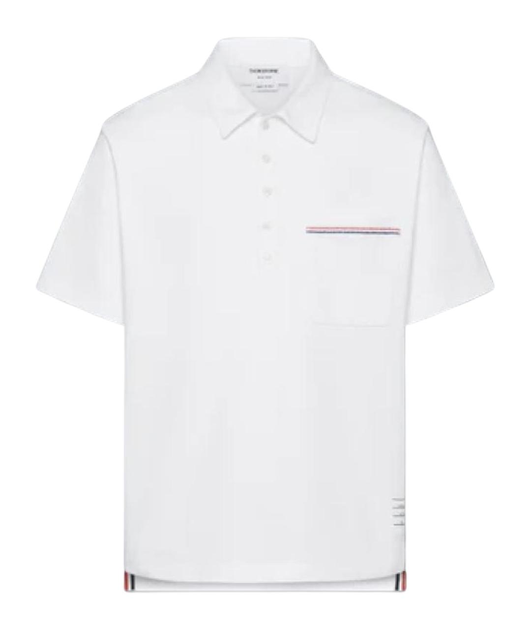 THOM BROWNE Белое хлопковое поло с коротким рукавом, фото 1