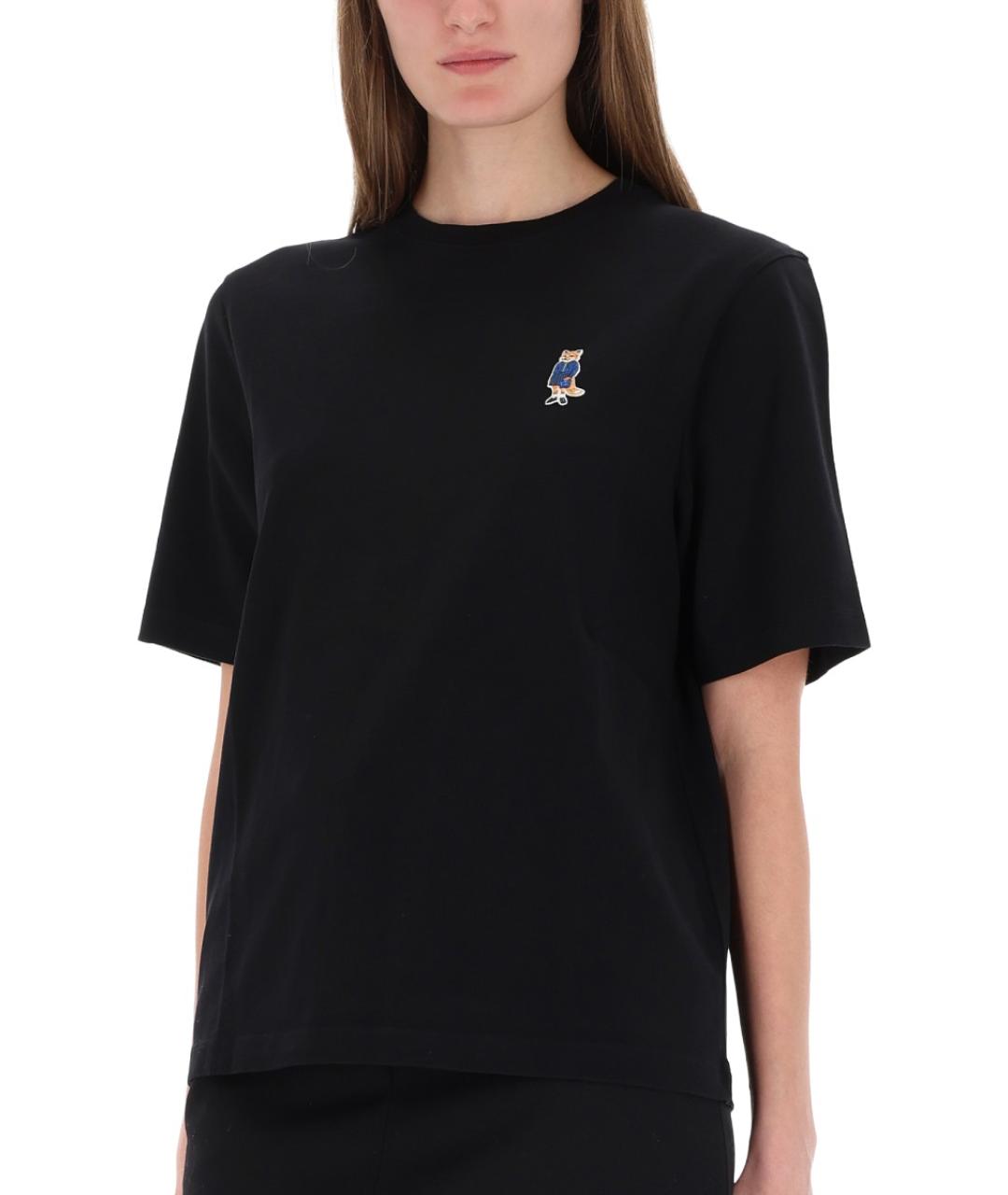 MAISON KITSUNE Черная хлопковая футболка, фото 4