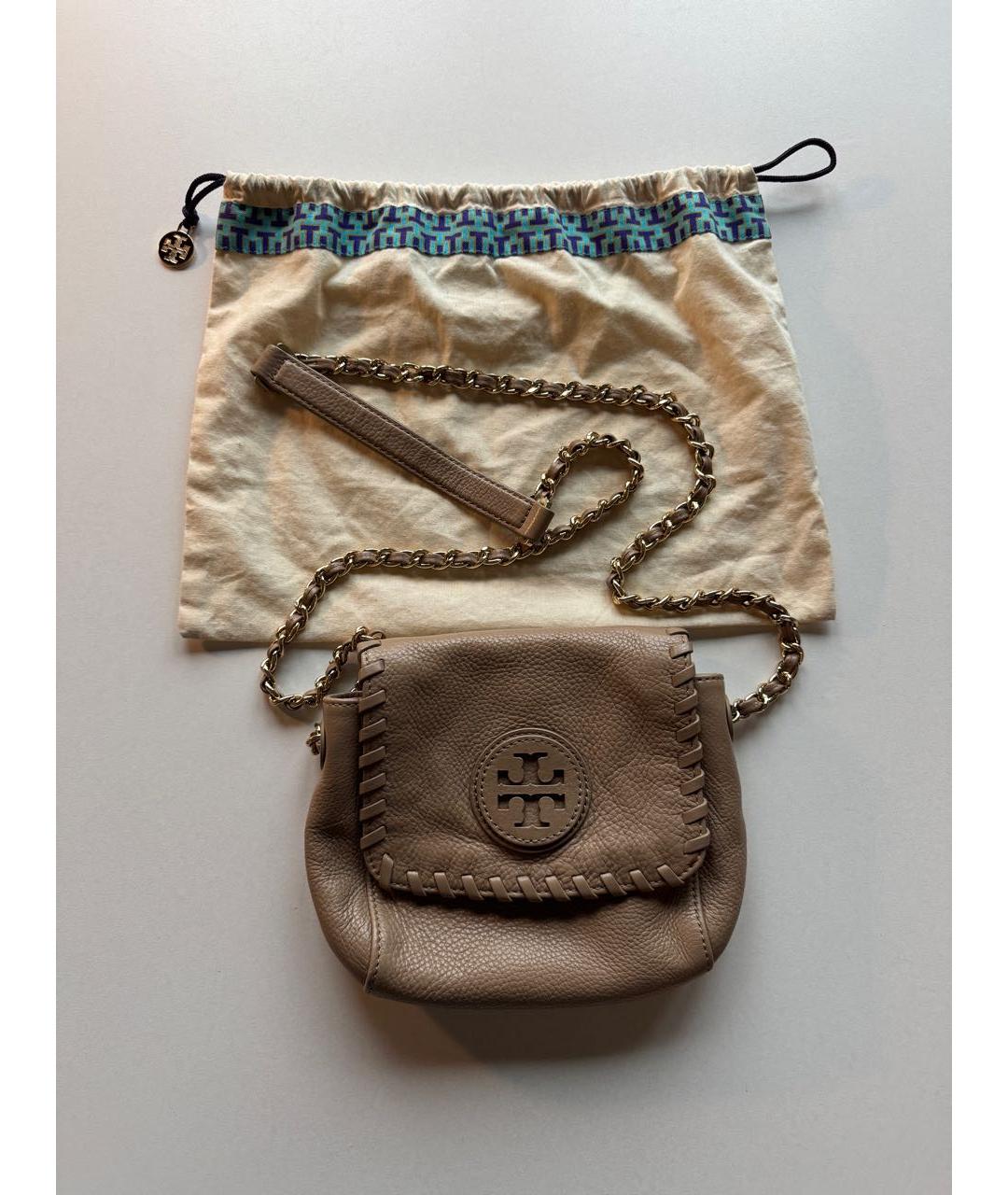 TORY BURCH Бежевая кожаная сумка через плечо, фото 5