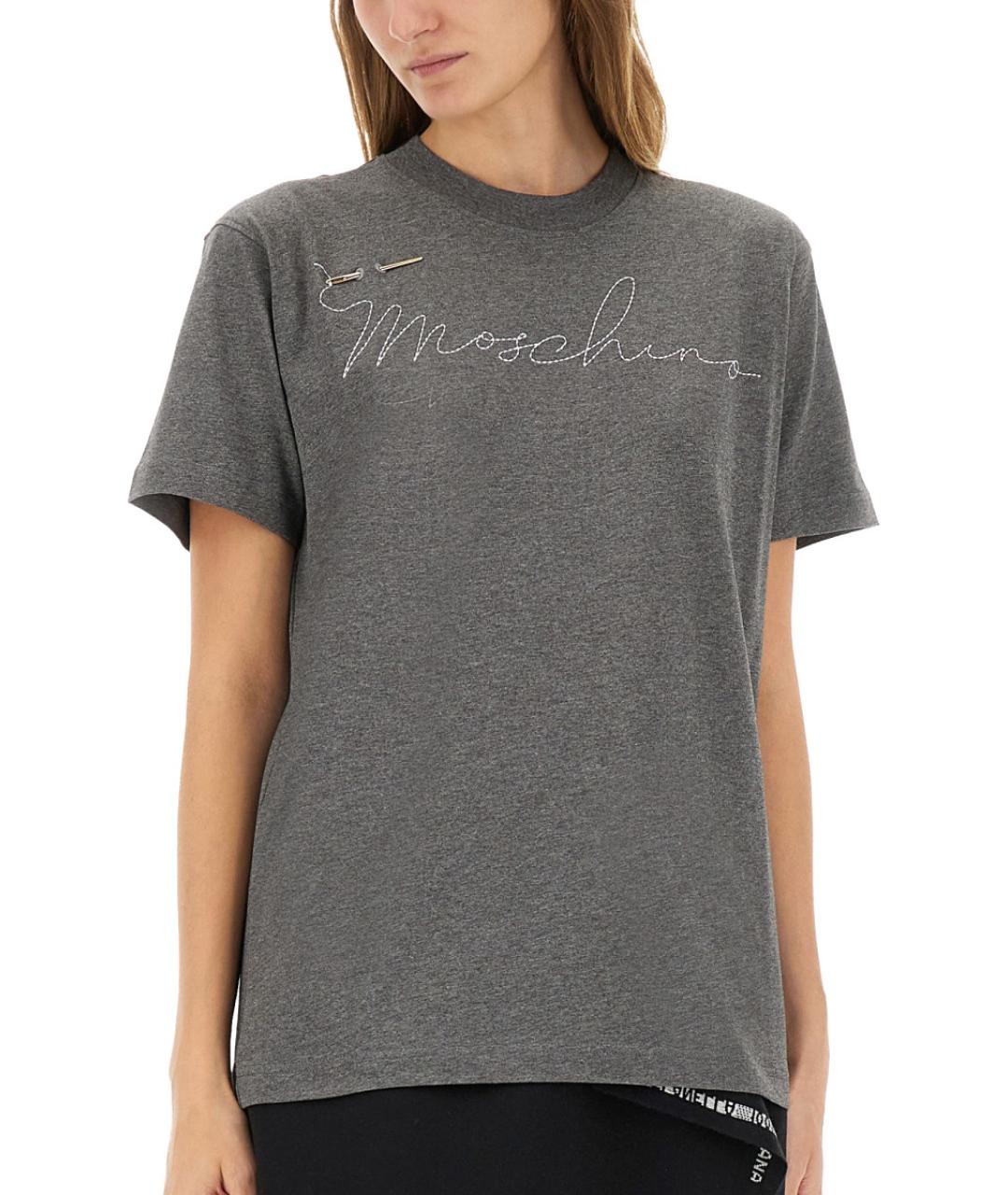 MOSCHINO Серая хлопковая футболка, фото 5
