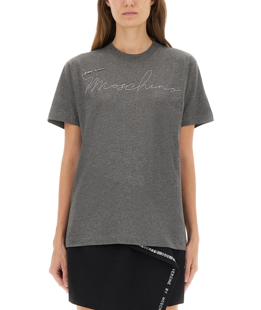 MOSCHINO Серая хлопковая футболка, фото 2
