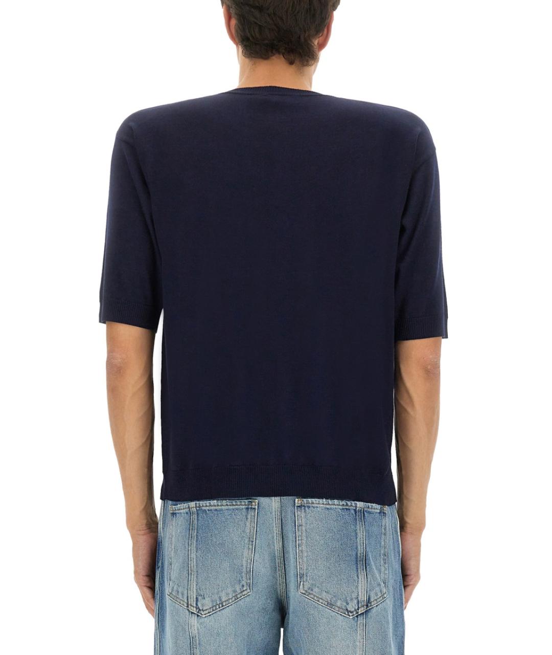 MOSCHINO Темно-синяя хлопко-шерстяная футболка, фото 3