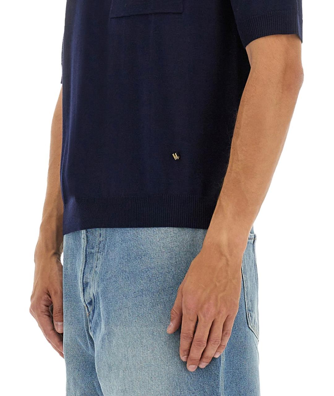 MOSCHINO Темно-синяя хлопко-шерстяная футболка, фото 4
