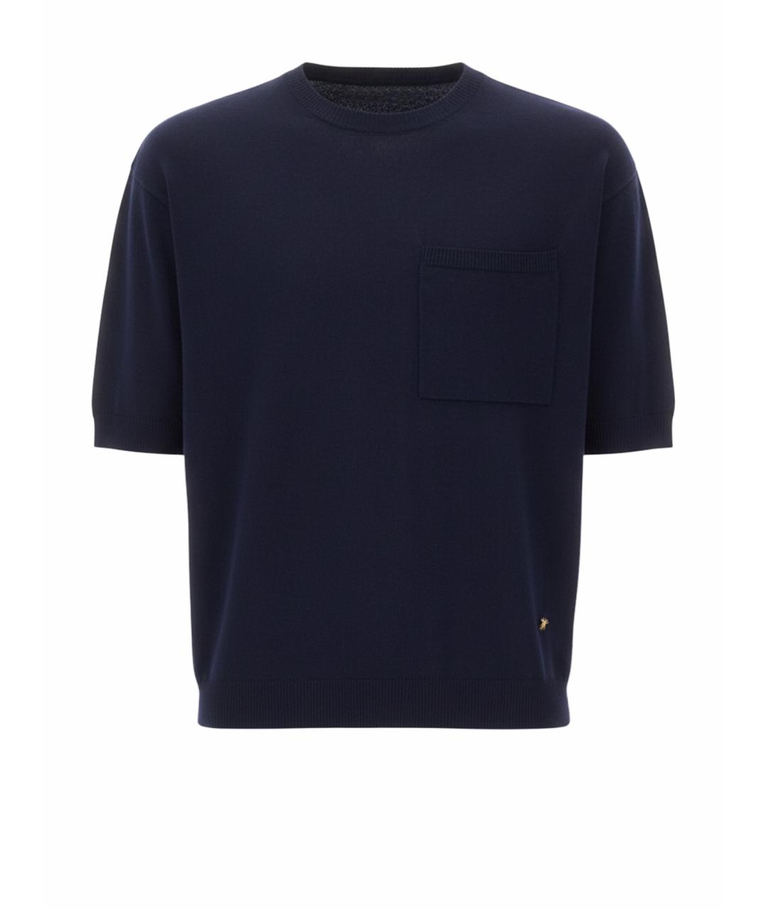 MOSCHINO Темно-синяя хлопко-шерстяная футболка, фото 1