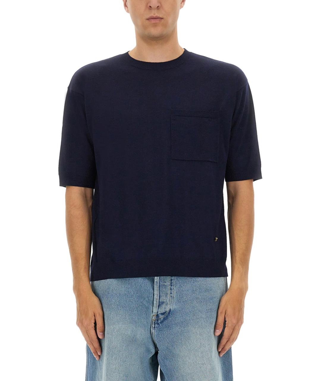 MOSCHINO Темно-синяя хлопко-шерстяная футболка, фото 5