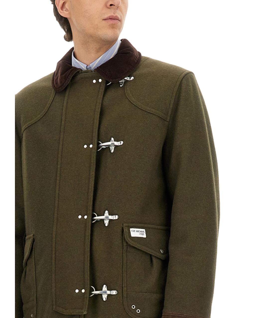 FAY Хаки шерстяное пальто, фото 3