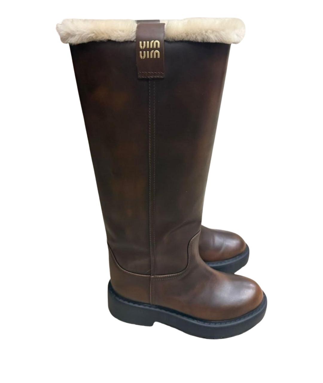 MIU MIU Коричневые кожаные сапоги, фото 1