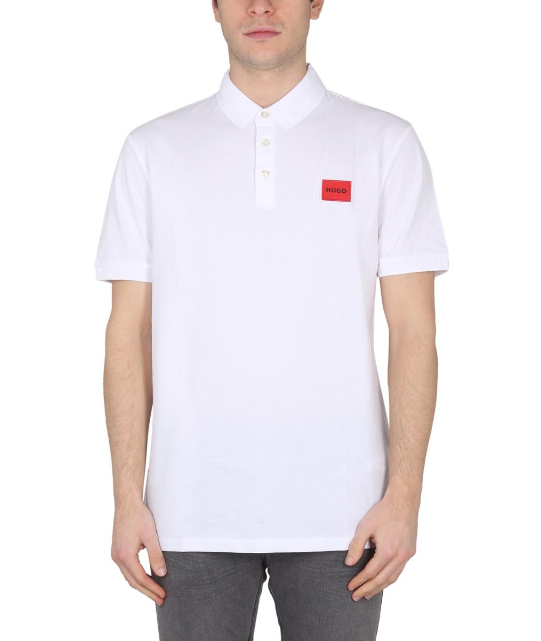 HUGO Белое хлопковое поло с коротким рукавом, фото 3