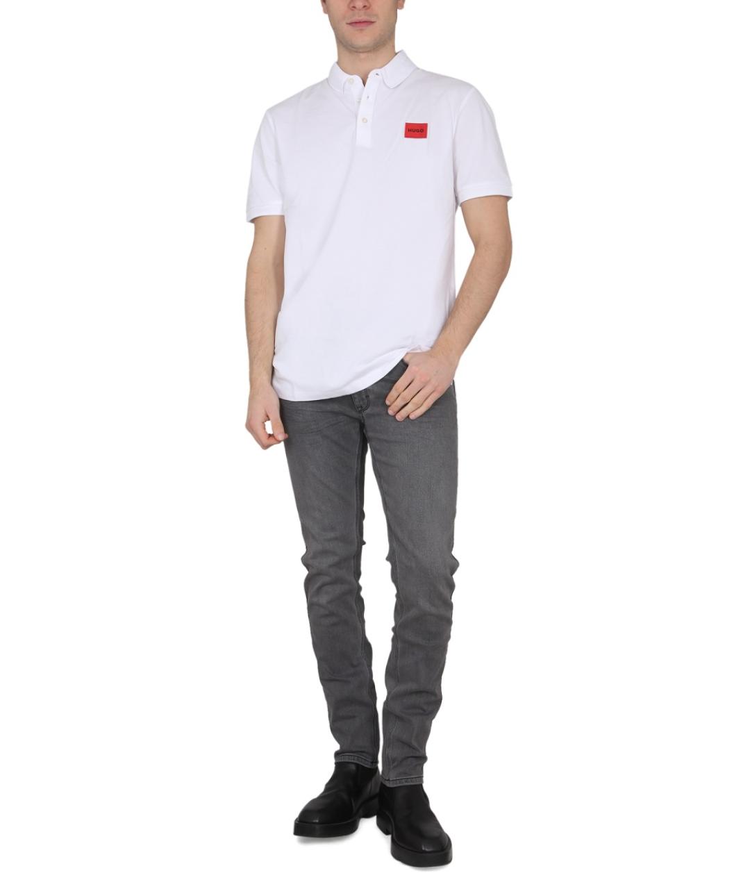 HUGO Белое хлопковое поло с коротким рукавом, фото 4