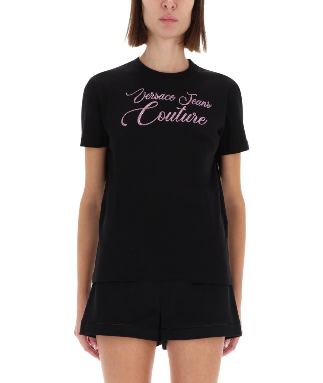 VERSACE JEANS COUTURE Черная хлопко-эластановая футболка, фото 2