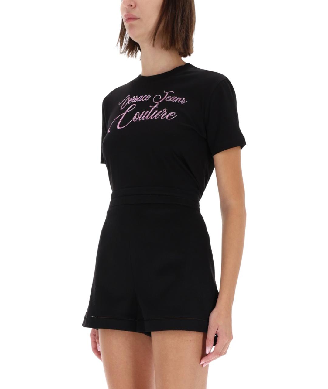 VERSACE JEANS COUTURE Черная хлопко-эластановая футболка, фото 5