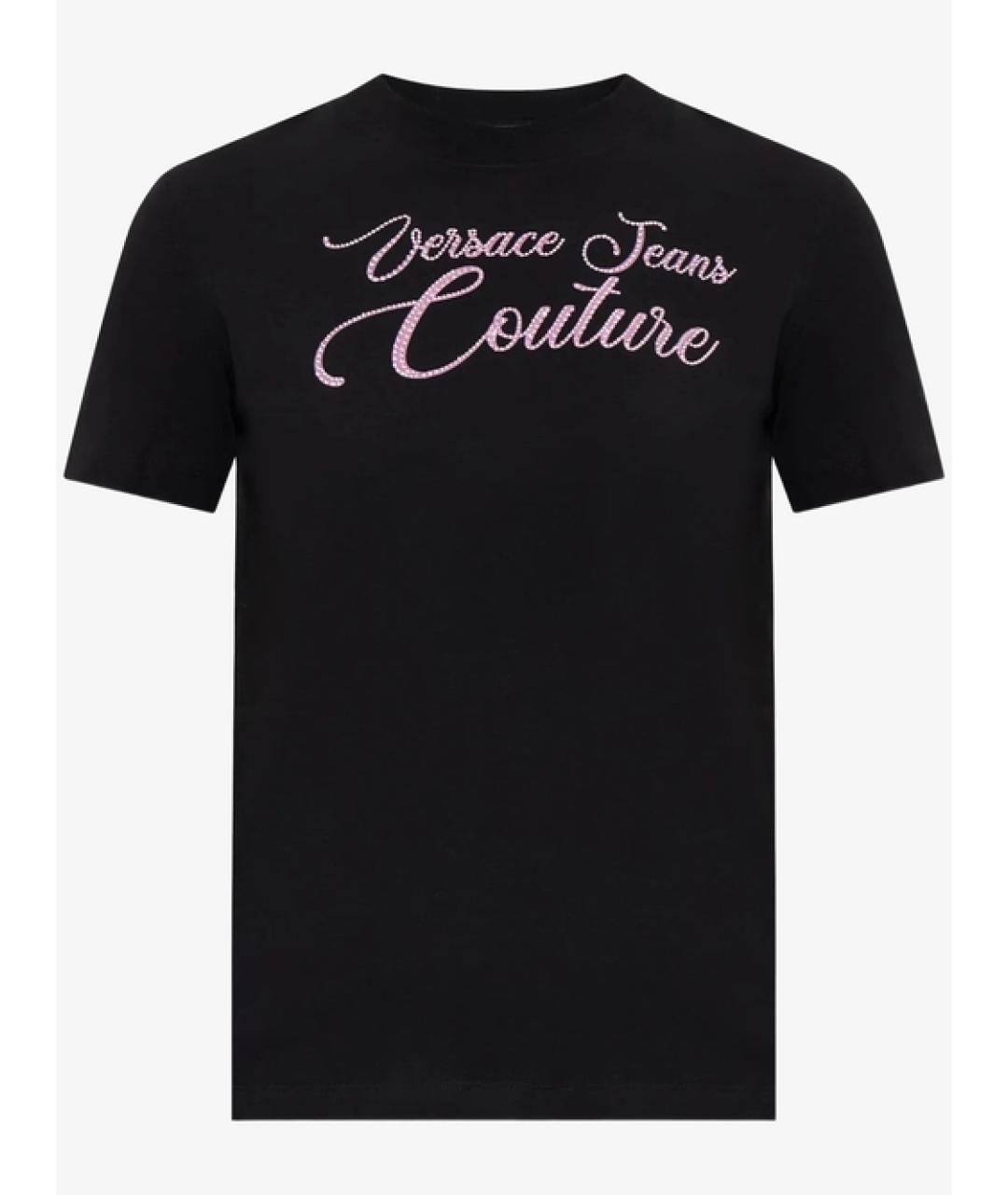 VERSACE JEANS COUTURE Черная хлопко-эластановая футболка, фото 6