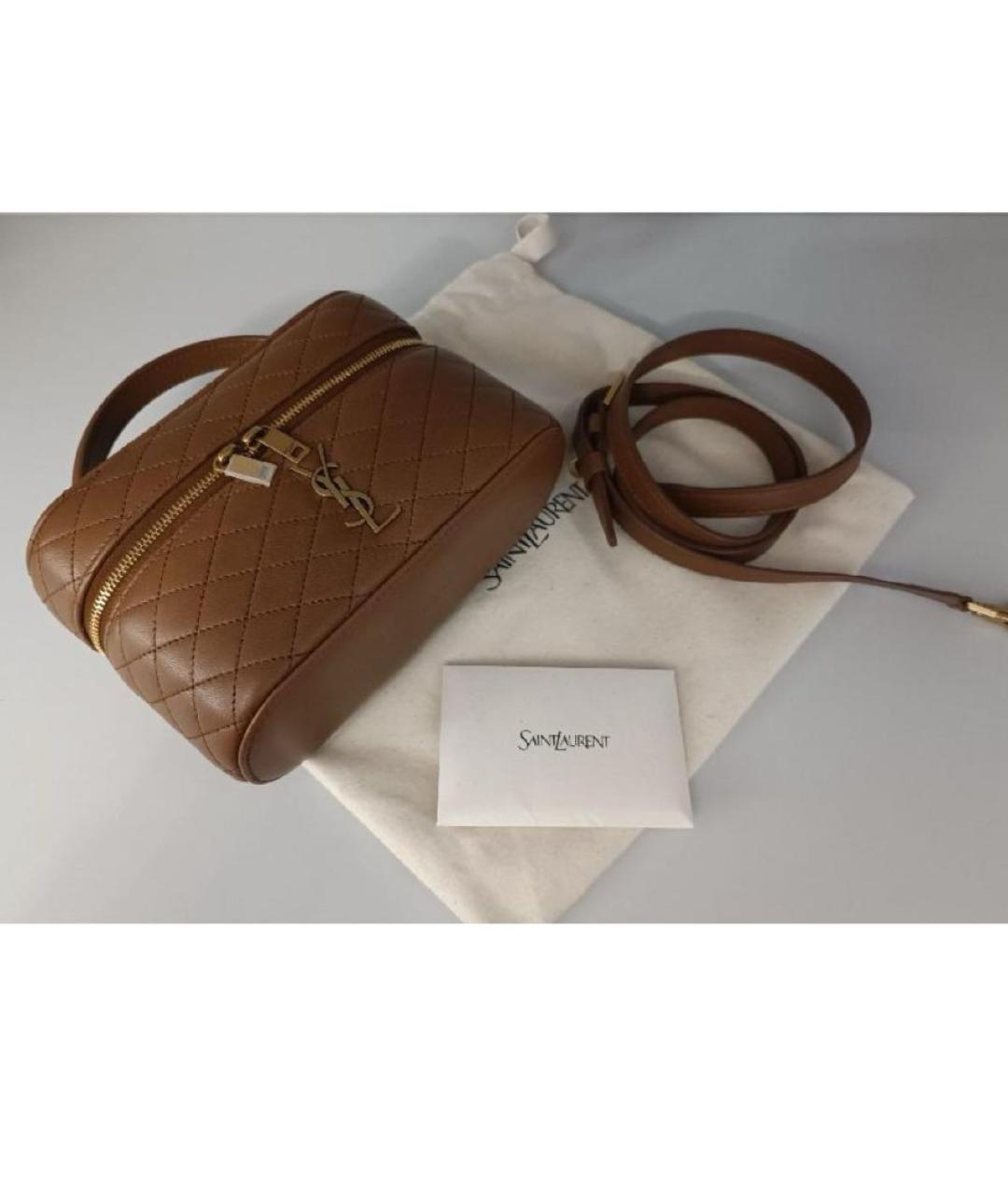 SAINT LAURENT Коричневая кожаная сумка с короткими ручками, фото 4